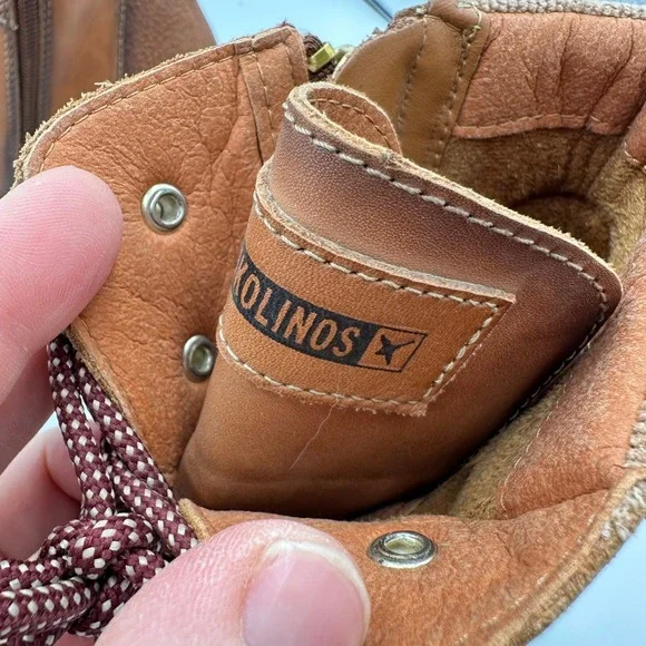 Pikolinos Brown Cognac Leather Lace Up Ankle Boots Block Heel Casual Comfort - Picture 6 of 12